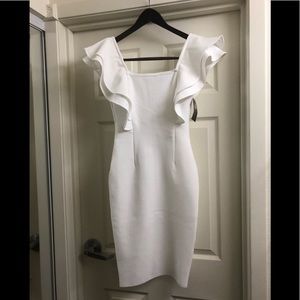 White body con dress with frill sleeves new pageant bridal